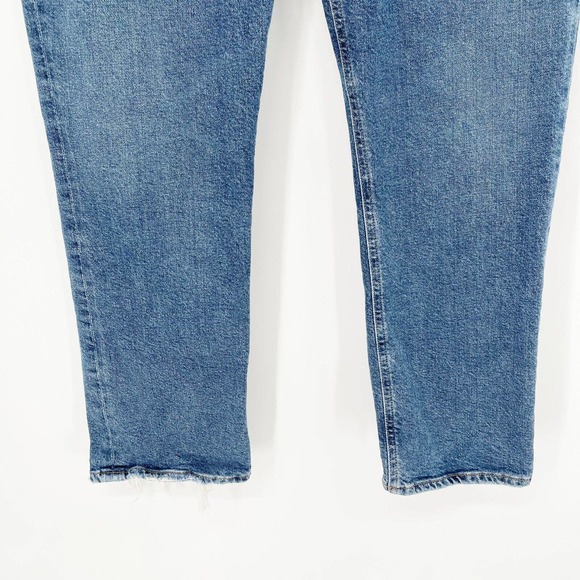 Agolde Riley Straight Crop Jeans Sz 32 Blue High Rise Button Fly Distressed - Picture 4 of 12